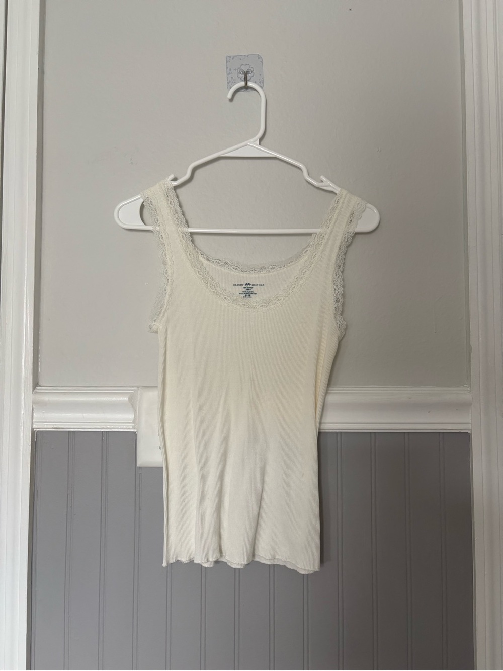 Brandy Melville Cream Lace-Trim Ribbed Tank
